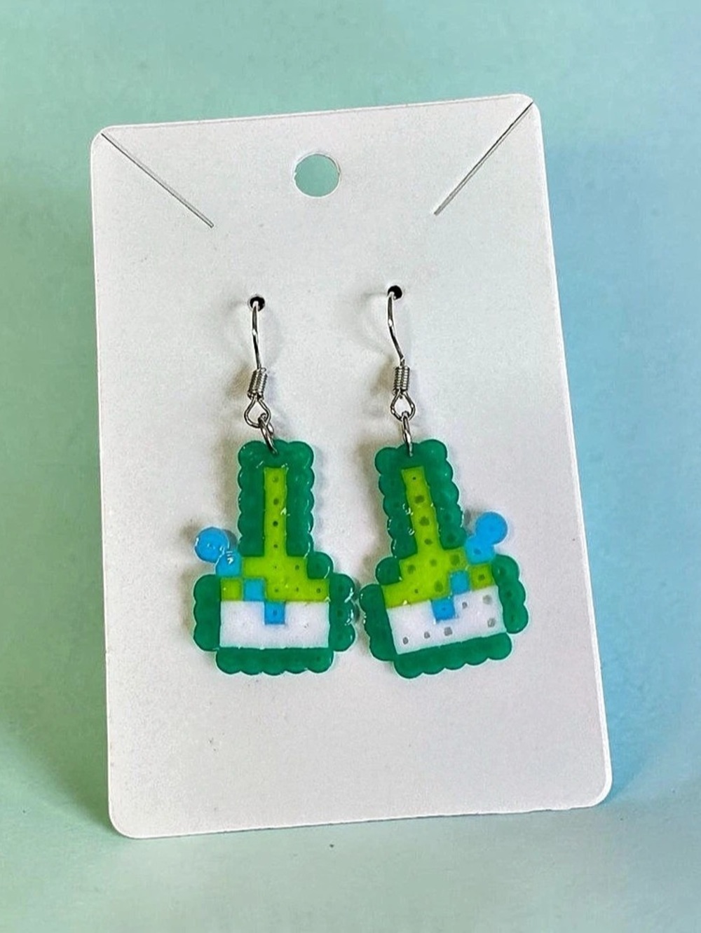 Green & White Drink Dangling Earrings